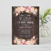 ピンク赤面フラワーズI DO BBQ婚約 招待状 (スタンド正面)