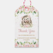 ピンク赤面フローラかわいいハリネズミありがとう ギフトタグ (正面)
