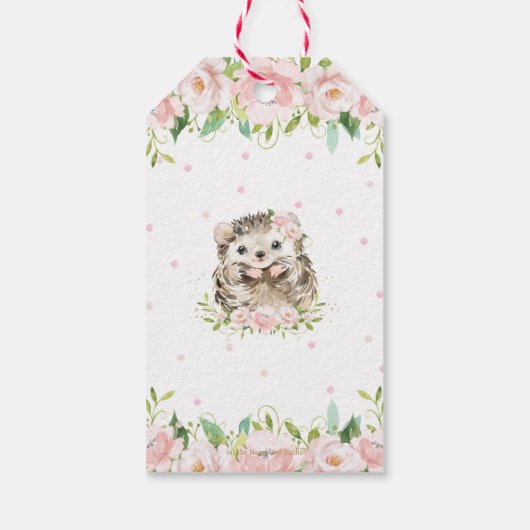 ピンク赤面フローラかわいいハリネズミありがとう ギフトタグ (裏面)