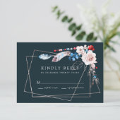 ピンク赤面フローラとボーホブルーフェザー結婚ズ 出欠カード (スタンド正面)