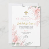 ピンク赤面フローラの女の子のための洗礼 招待状 (正面)