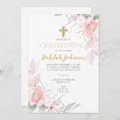 ピンク赤面フローラの女の子のための洗礼 招待状 (正面/裏面)