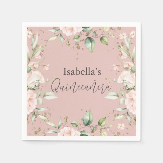 ピンク赤面フローラウォーターカラーキンセアニラ紙 スタンダードカクテルナプキン (正面)