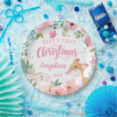 ピンク赤面フローラウッドランドベビー第1クリスマス ペーパープレート (パーティー)