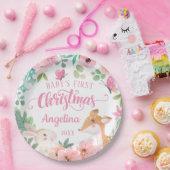 ピンク赤面フローラウッドランドベビー第1クリスマス ペーパープレート (パーティー)