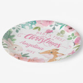 ピンク赤面フローラウッドランドベビー第1クリスマス ペーパープレート (アングル)