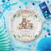 ピンク赤面フローラウッドランド動物ベビーシャワー ペーパープレート (パーティー)