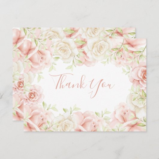 ピンク赤面フローラエレガントな結婚式ありがとう ポストカード (正面/裏面)