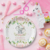 ピンク赤面フローラエレファント誕生日ベビーシャワー ペーパープレート (パーティー)