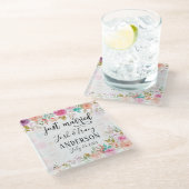 ピンク赤面フローラカスタムたった今結婚しました ガラスコースター (アングル)