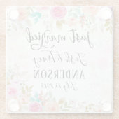 ピンク赤面フローラカスタムたった今結婚しました ガラスコースター (裏面)