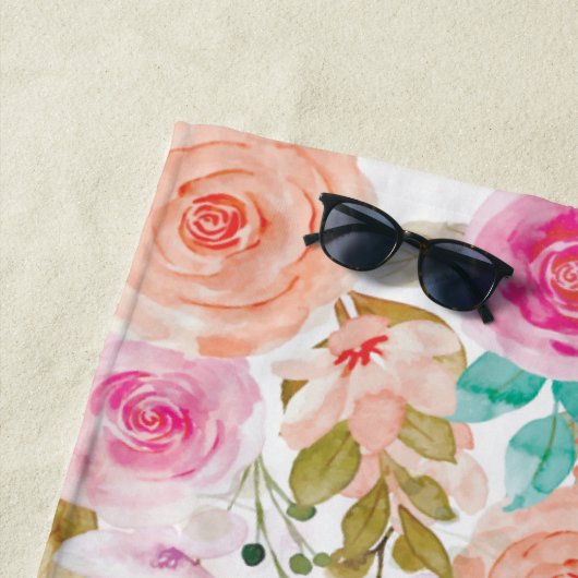 ピンク赤面フローラカスタムたった今結婚しました ビーチタオル (インサイチュ)