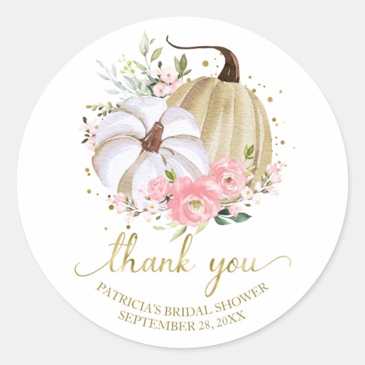 ピンク赤面フローラカボチャ秋ブライダルシャワーのお気に入り ラウンドシール (正面)