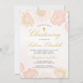 ピンク赤面フローラガール《キリスト教》洗礼式や命名式金ゴールドクロス 招待状 (正面)