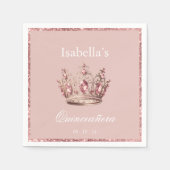 ピンク赤面フローラグリッターティアラクラウンキンセアニラ スタンダードカクテルナプキン (正面)