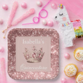 ピンク赤面フローラグリッターティアラクラウンキンセアニラ ペーパープレート (パーティー)