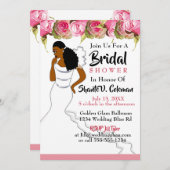 ピンク赤面フローラグリーンリーアフリカンアメリカン 招待状 (正面/裏面)