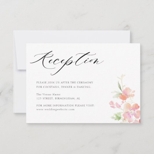 ピンク赤面フローラグレー結婚式レセプションカード 出欠カード (正面)