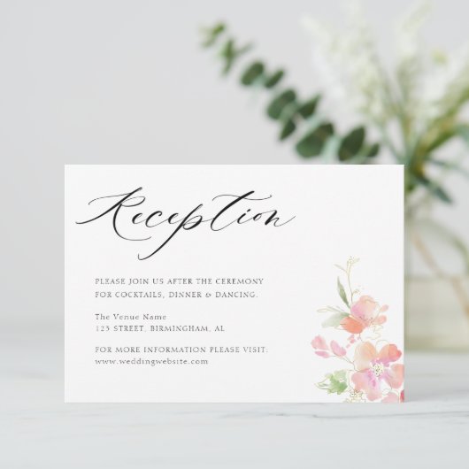 ピンク赤面フローラグレー結婚式レセプションカード 出欠カード (スタンド正面)