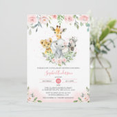 ピンク赤面フローラジャングル動物サファリベビーシャワー 招待状 (スタンド正面)