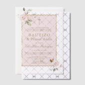ピンク赤面フローラスペインの1歳の誕生日バプテスマ ベラム紙招待状 (オフセット (招待状))