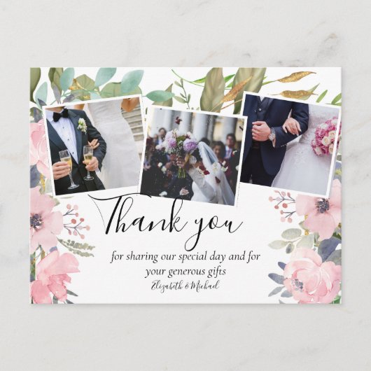 ピンク赤面フローラセージ結婚グリーン ポストカード (正面)