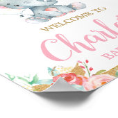 ピンク赤面フローラゾウ赤ちゃんシャワーウェルカム ポスター (角)