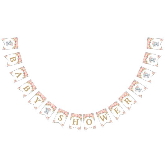 ピンク赤面フローラゾウ赤ちゃんシャワー誕生日 バンティングフラッグ (全)