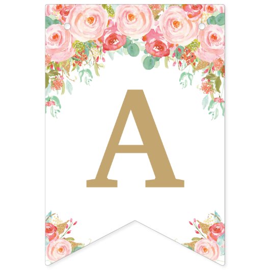 ピンク赤面フローラゾウ赤ちゃんシャワー誕生日 バンティングフラッグ (第3の旗)