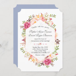ピンク赤面フローラダスティブルージオメトリック結婚ス 招待状