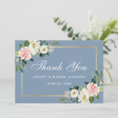 ピンク赤面フローラダスティブルー結婚ズ サンキューカード (スタンド正面)