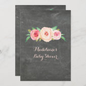 ピンク赤面フローラチャルクボードウッドベビーシャワー 招待状 (正面/裏面)