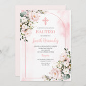 ピンク赤面フローラバウティゾスペインの招待状 招待状 (正面/裏面)