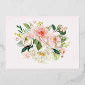 ピンク赤面フローラバタフライガール1st誕生日 箔招待状 (正面)