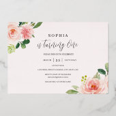 ピンク赤面フローラバタフライガール1st誕生日 箔招待状 (裏面)