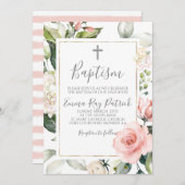 ピンク赤面フローラバプテスマ招待状 招待状 (正面/裏面)