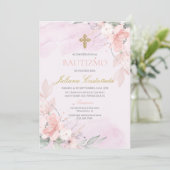 ピンク赤面フローラバプテスマenスペイン 招待状 (スタンド正面)