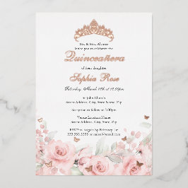 ピンク赤面フローラバラ金ゴールドバタフライキンセアニェラ 箔招待状