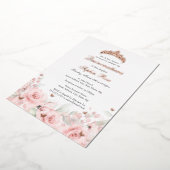 ピンク赤面フローラバラ金ゴールドバタフライキンセアニェラ 箔招待状 (回転した状態)