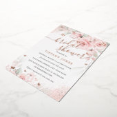 ピンク赤面フローラバラ金ゴールドブライダルシャワー 箔招待状 (回転した状態)