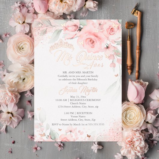 ピンク赤面フローラバラ金ゴールドミクリンスキンセアニェラ 箔招待状