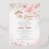 ピンク赤面フローラバラ金ゴールドミクリンスキンセアニェラ 箔招待状 (正面)