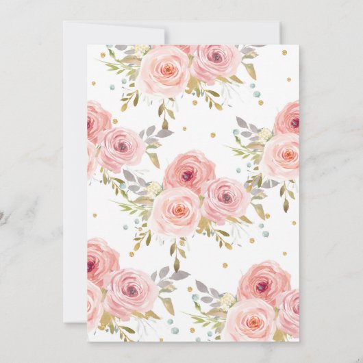 ピンク赤面フローラバーチャルベビーシャワーバイメールガール 招待状 (裏面)