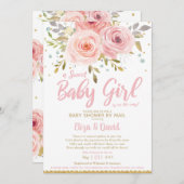 ピンク赤面フローラバーチャルベビーシャワーバイメールガール 招待状 (正面/裏面)