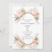 ピンク赤面フローラフレームブライダルシャワー 招待状 (正面)