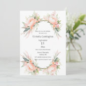 ピンク赤面フローラフレームブライダルシャワー 招待状 (スタンド正面)