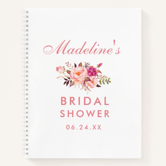 ピンク赤面フローラブライダルシャワーギフトリスト ノートブック (正面)