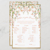 ピンク赤面フローラブライダルシャワーゲーム (正面/裏面)