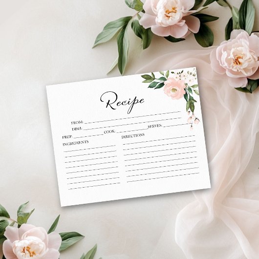 ピンク赤面フローラブライダルシャワーレシピカード