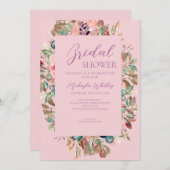 ピンク赤面フローラブライダルシャワー招待 招待状 (正面/裏面)